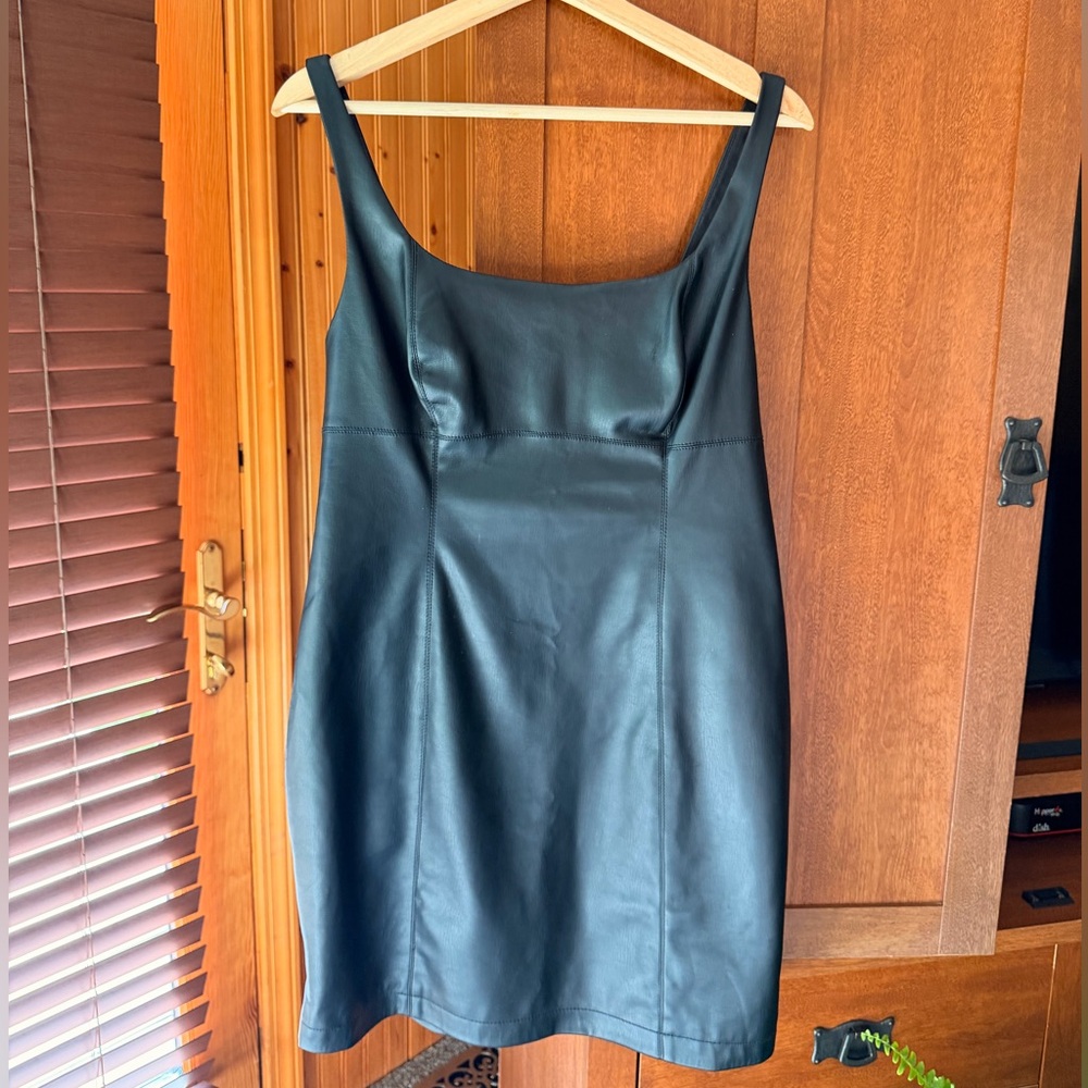 NWT Anthropologie Maeve Faux leather Mini Dress Black Medium